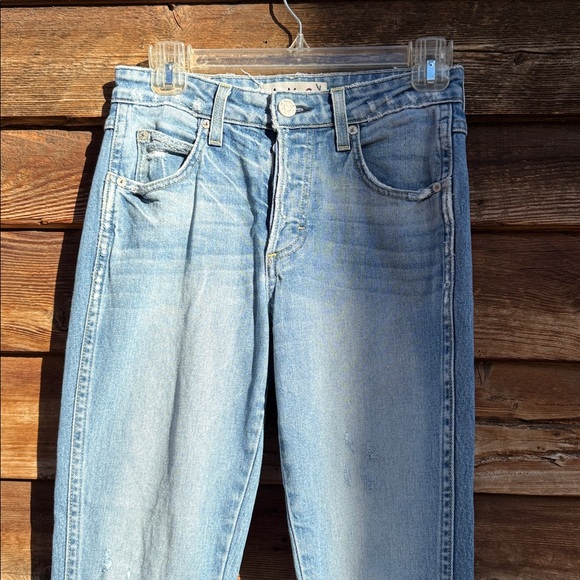 AMO Light Blue Distressed Women's Jeans raw hem - Picture 2 of 5